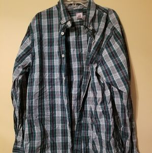 Navy and green button down